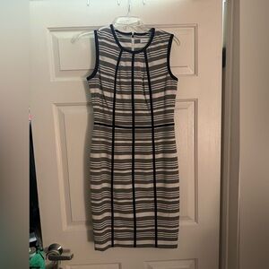 Calvin Klein Black and White Pleated Sheath Dress